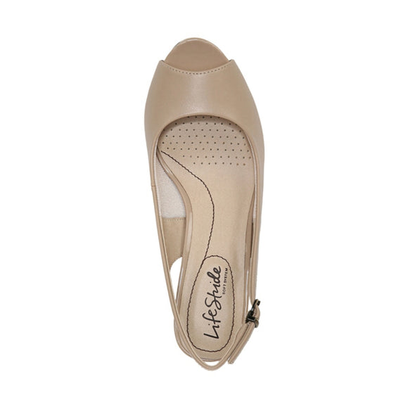 Life Stride Women's 7 Teller Light Beige Neutral Slingback Peep Toe Pumps NIB
