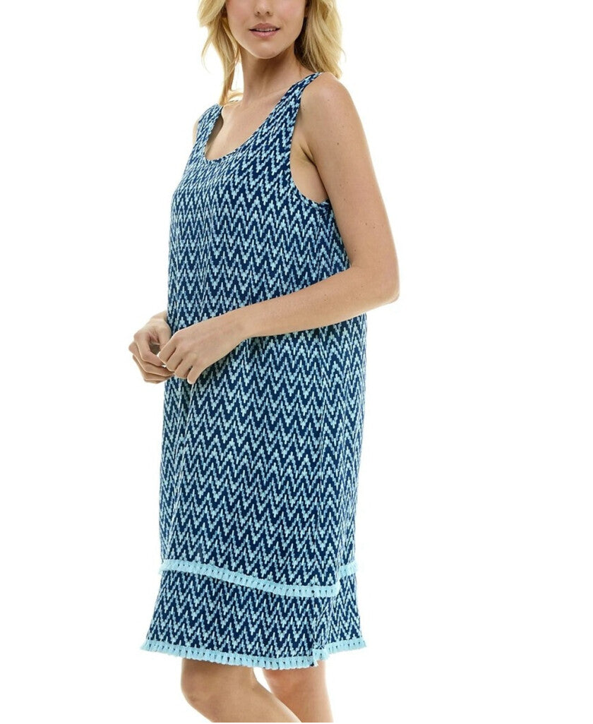 Roudelain Women's Dark Blue Printed Tassel-Trim Tank Nightgown NWT