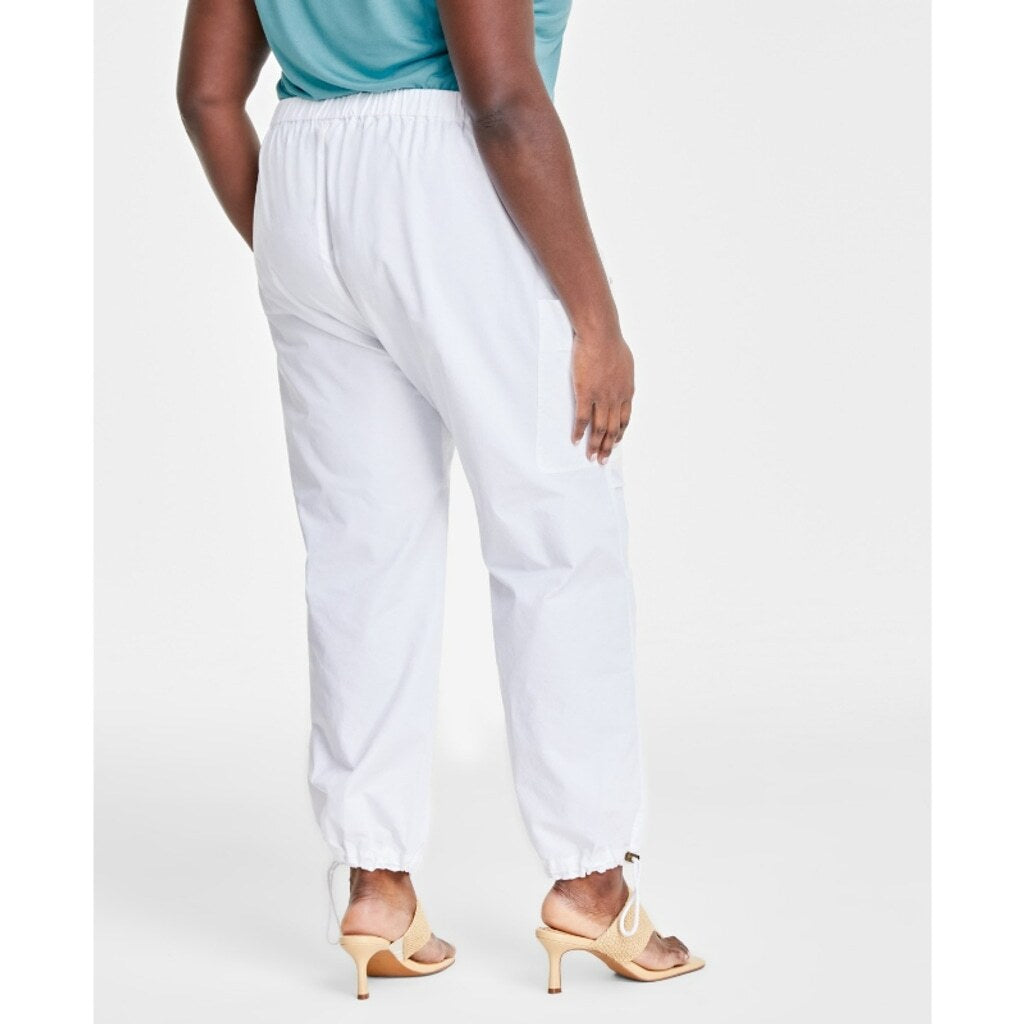 On 34th Women's Plus Size White Elastic-Waist Trendy Utility Pants NWT