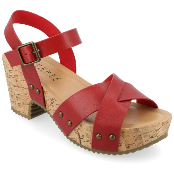 Journee Collection Women's Size 8 & 8.5 Red Cork Block Heel Valentina Shoes NIB