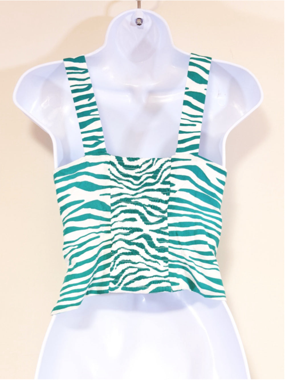 Bar III Women's Petite Petite Teal Zebra-Print Square-Neck Cropped Top NWT