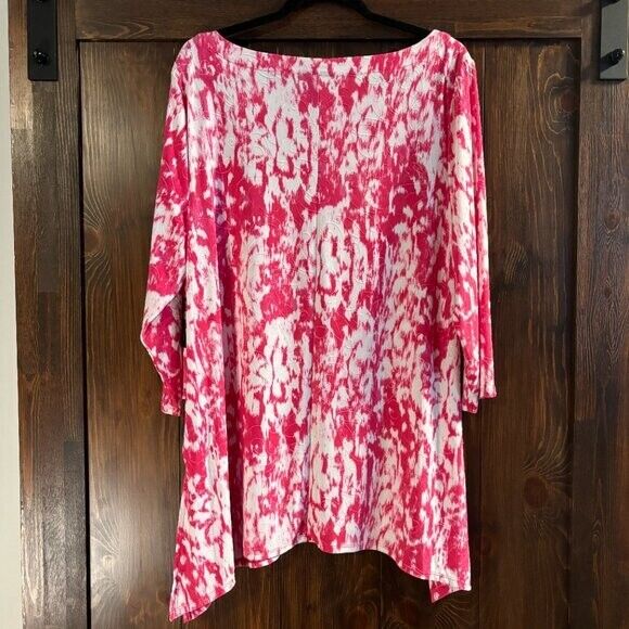 JM Collection Women's XL White & Pink Ikat Floral Jacquard 3/4-Sleeve Top NWT.