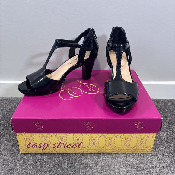 Easy Street Women's 6.5 Black Patent Flash Dress Strappy Heels NIB