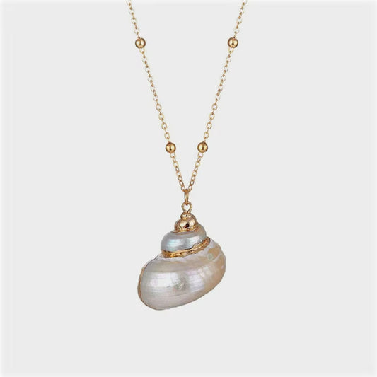 Gold Leaf / Plated Turbo Shell Abalone Women's Necklace NWT