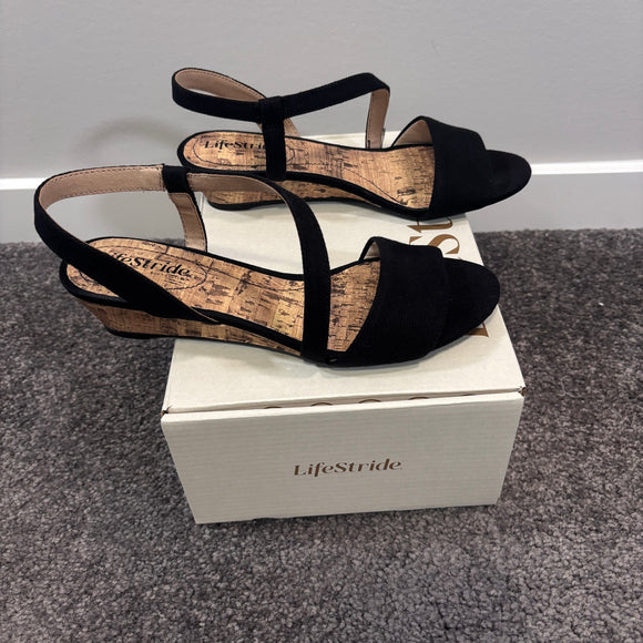 LifeStride Women's Size 6.5 Black Yasmine Strappy Wedge Sandals NIB