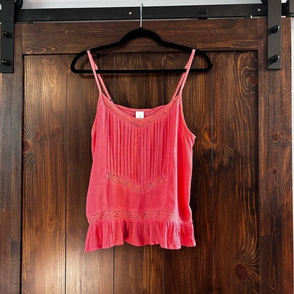 Planet Gold Juniors Size Large Adjustable Lace-Trim Pink Camisole NWOT