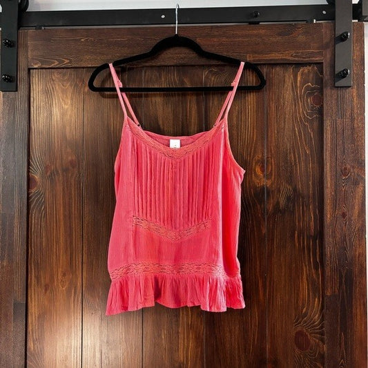 Planet Gold Juniors Size Large Adjustable Lace-Trim Pink Camisole NWOT