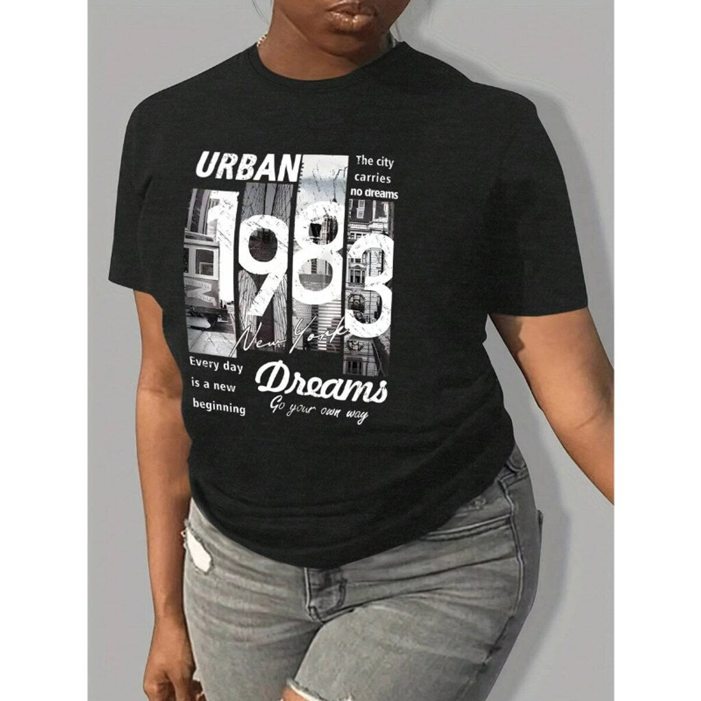 SHEIN Women's Oversized "Urban 1983" Graphic Printed Short Sleeve T-Shirt NIB
