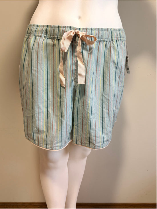 State of Day Plus Size 2X Blue Striped Sleep Lounge Poplin Boxer Shorts NWT