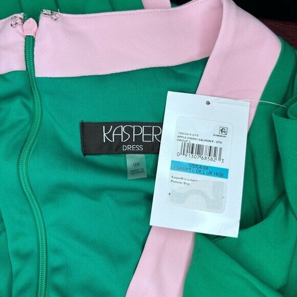KASPER Green and Pink Colorblocked Faux-Wrap Sheath Dress NWT