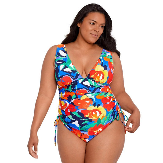 Ralph Lauren Women's Plus Size Colorful Side-Shirred One-Piece Swimsuit NWT