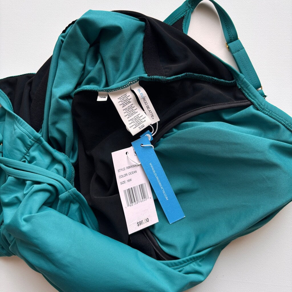 Bleu by Rod Beattie Women's Plus Size Teal Scoop-Neck Tankini Top NWT