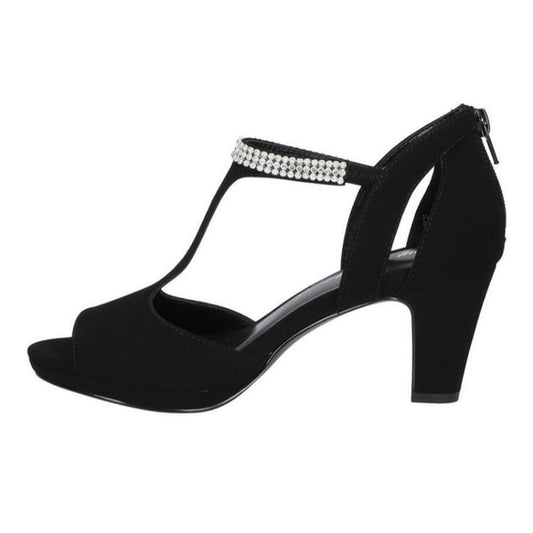 Easy Street Women's 11W Black Strappy Rhinestone Flash Heeled Dress Shoes NIB