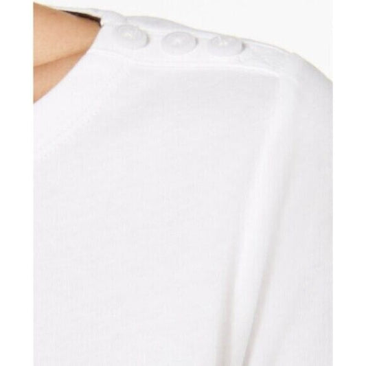 Charter Club Petite XL White Pima Cotton Button-Shoulder 3/4 Sleeve Top NWOT