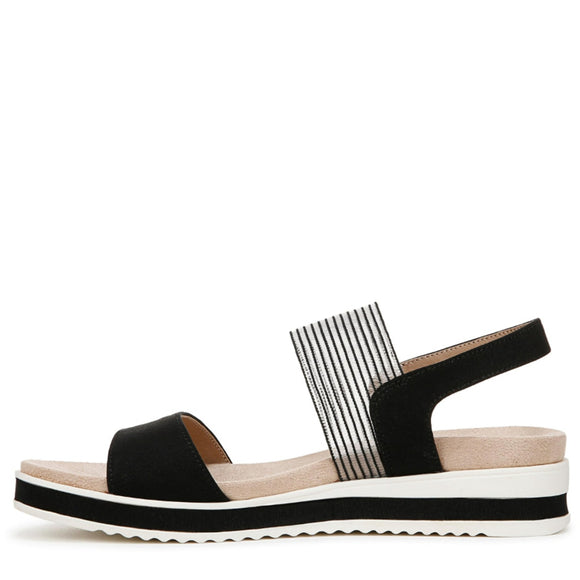 LifeStride Women's Size 8 Black Round Open Toe Wedge Slingback Sandals NIB