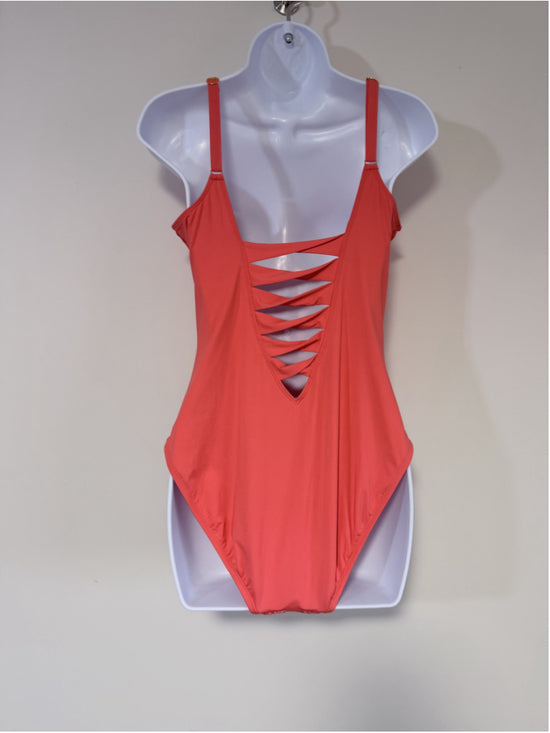 Bleu by Rod Beattie Women's Size 10 Eyelet Coral Orange One-Piece Swimsuit NWT