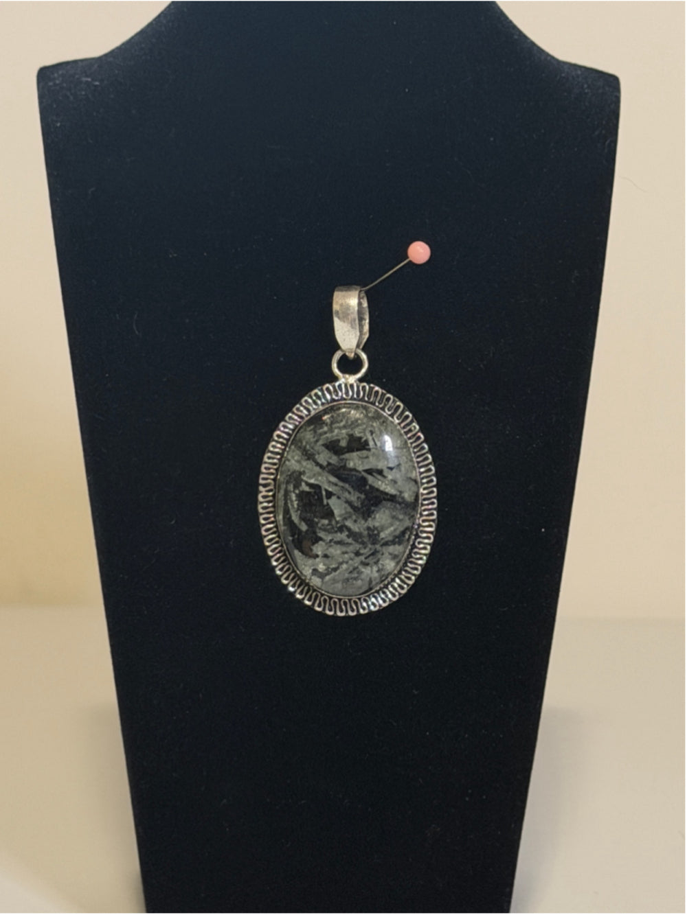 Meteorite Jasper Gemstone Necklace Pendant Jewelry 2.4" 925 Silver NWT