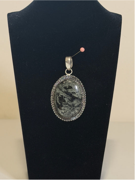 Meteorite Jasper Gemstone Necklace Pendant Jewelry 2.4" 925 Silver NWT
