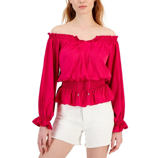 INC International Concepts Women's Small Hot Pink Off-The-Shoulder Top NWT