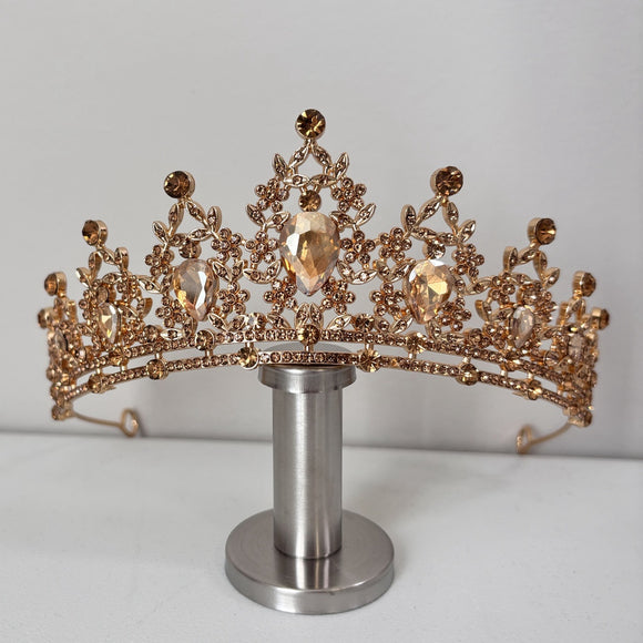 Gold Teardrop Tiara / Crown Crystal Rhinestone Bridal Hair Accessories NWT