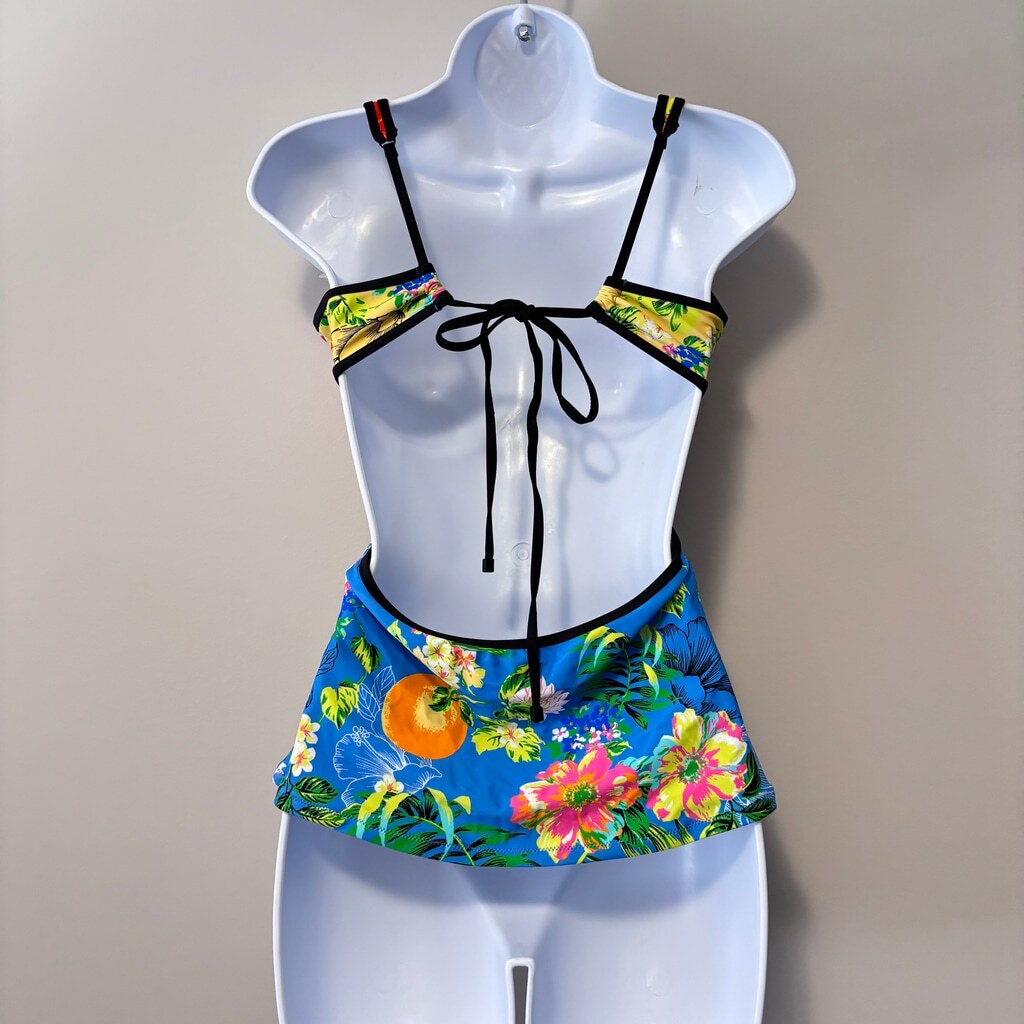 Bar III Women's Size Small Multicolor Floral Printed Plunge-Neck Tankini Top NWT