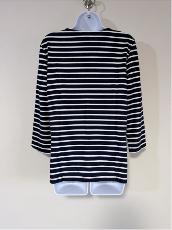 Karen Scott Women's Medium Navy & White Striped 3/4 Sleeve Top T-Shirt NWT