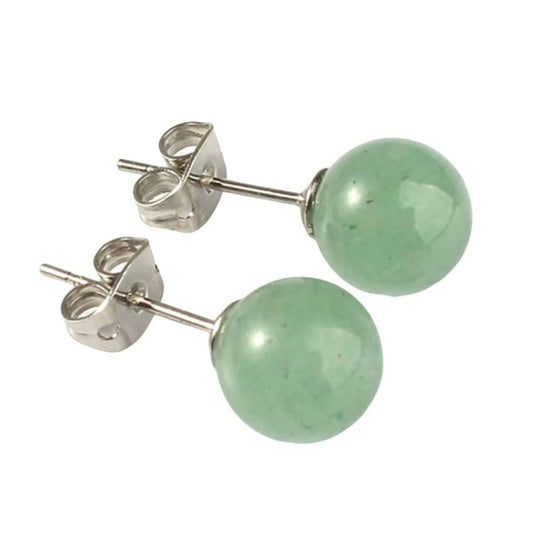 Women's Green Aventurine Quartz Silver Plated Small Round Ball Stud Earrings NWT