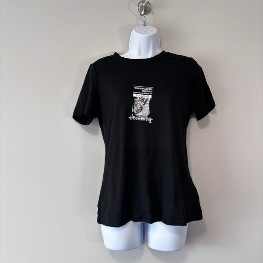 SHEIN Women's Medium Black Graphic Short Sleeve Tee Shirt "Dreaming" Print NIB