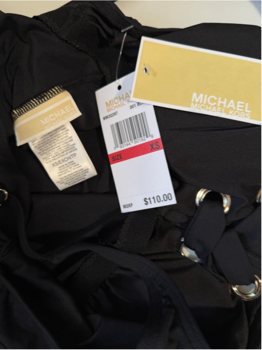 Michael Kors Women's Size XS Black Lace-Up Blouson Tankini Top NWT
