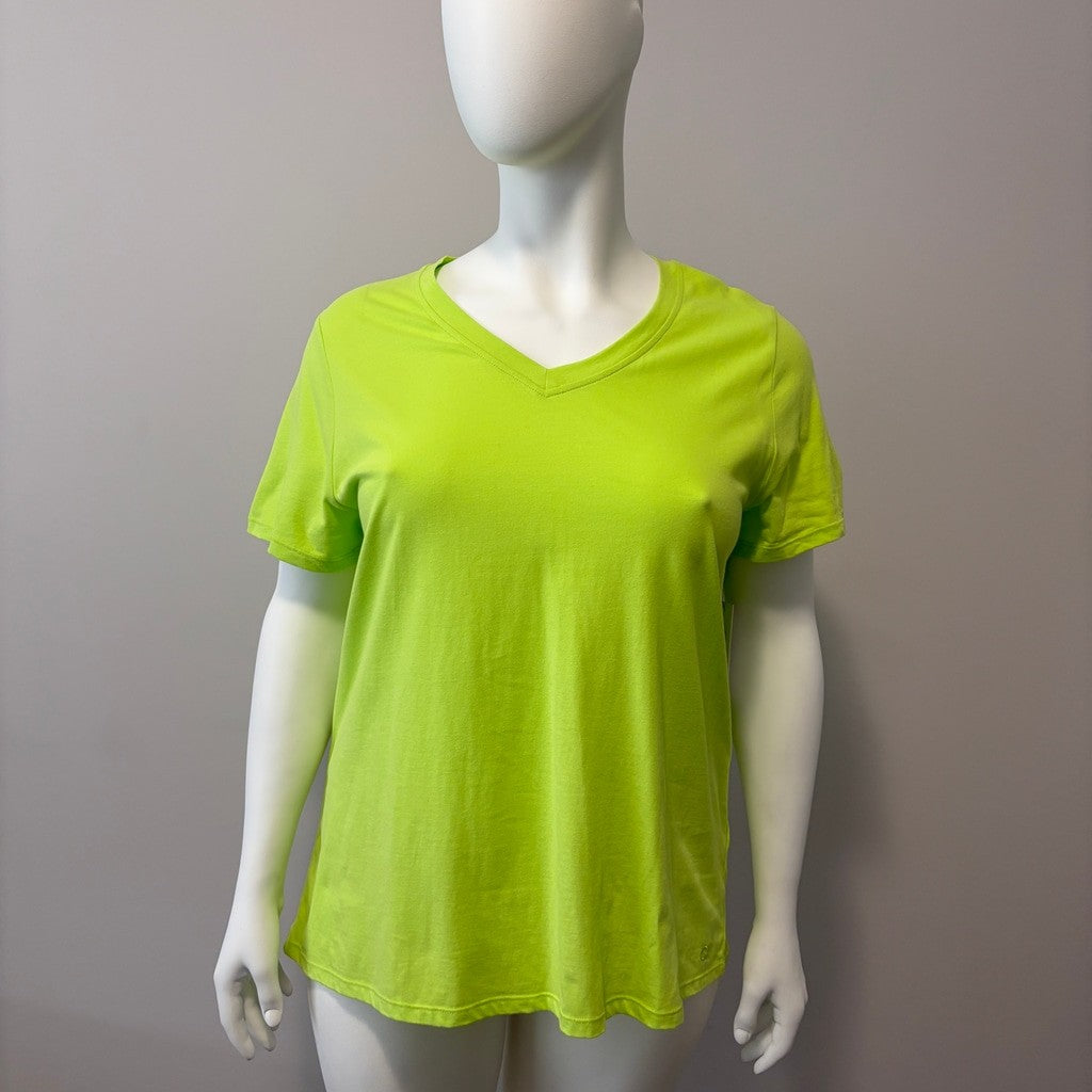 Calvin Klein Performance Plus Size 1X Lime Green Cotton V-Neck T-Shirt NWT