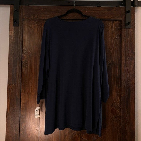 Karen Scott Plus Size Navy Blue Embellished Cotton Tunic NWT.
