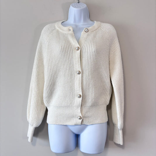 And Now This Women's Small Faux Pearl-Button White Cardigan Sweater NWT