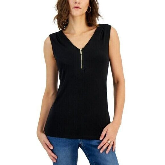 INC International Concepts Women's Sleeveless Black 1/4-Zip Top NWT