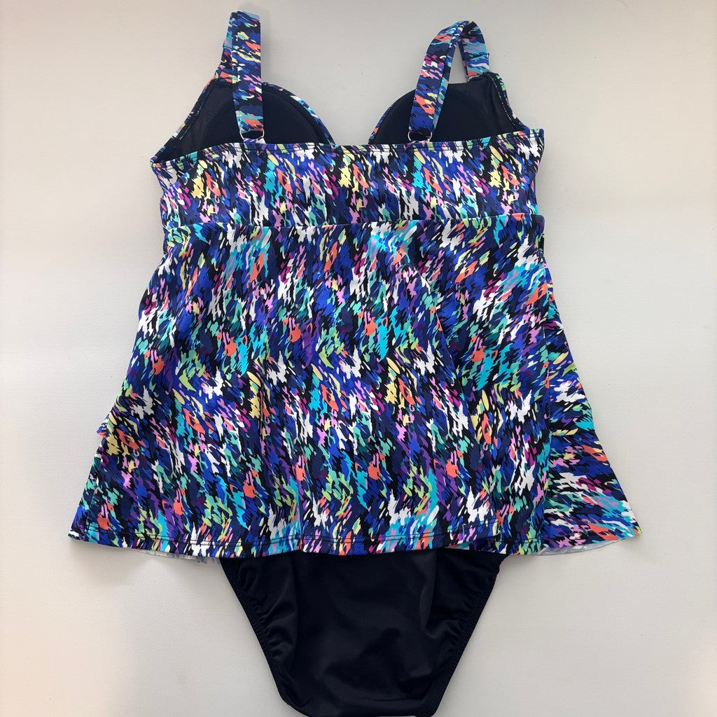 Swim Solutions Women's Size 10 Blue Printed Tiered One-Piece Swimsuit NWT