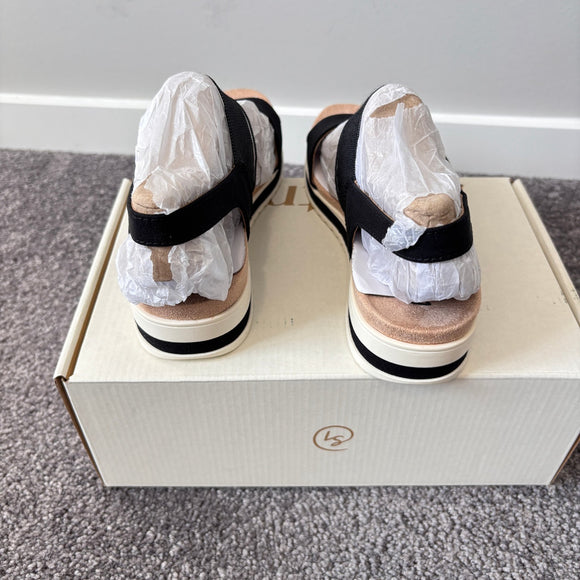 LifeStride Women's Size 8 Black Round Open Toe Wedge Slingback Sandals NIB