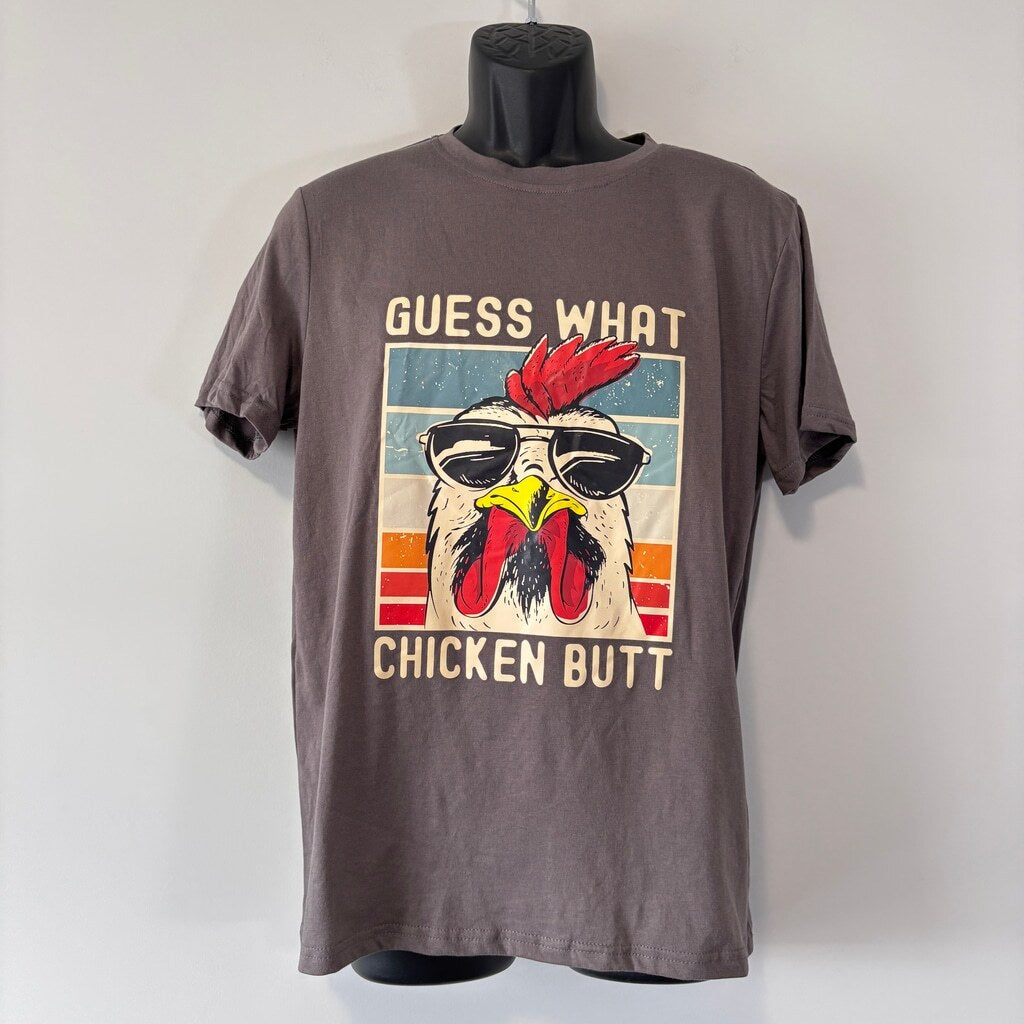 SHEIN Men's Medium Grey Funny Tee Chicken Graphic T-Shirt Humor NIB