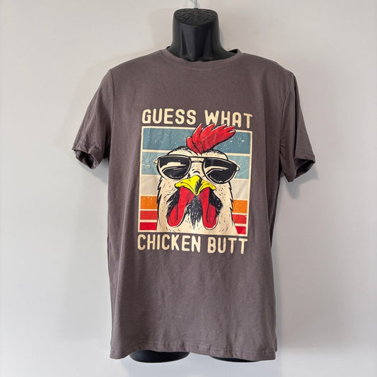 SHEIN Men's Medium Grey Funny Tee Chicken Graphic T-Shirt Humor NIB