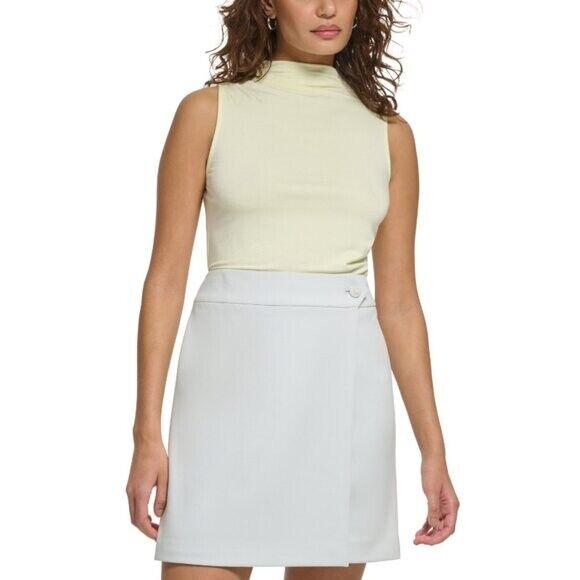 CALVIN KLEIN Women's XL Petite Mock Neck Butter Yellow Sleeveless Top NWT