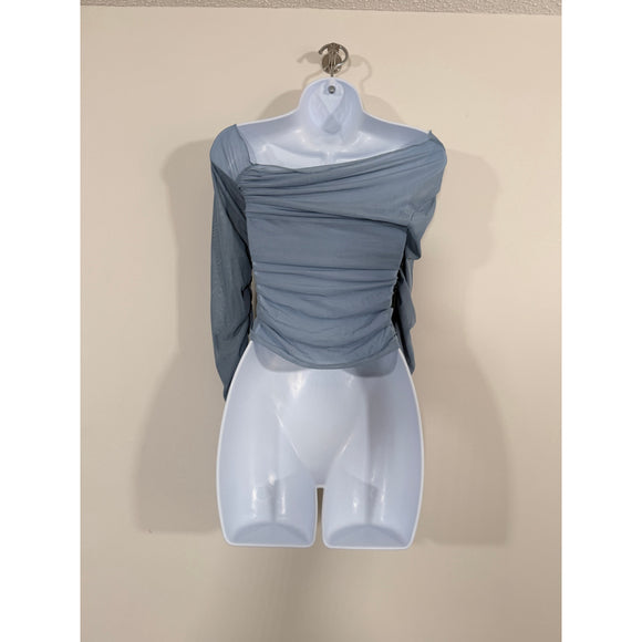 Shein Women's Large Drapey Sheer Romantic Blue Asymmetrical Top NWT