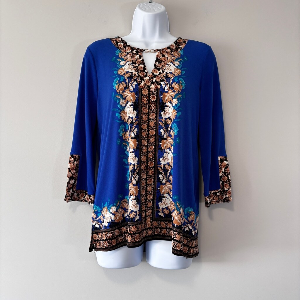 JM Collection Women's Small Petite Dark Blue Enchantment Floral Tunic NWT.