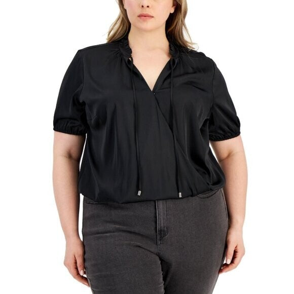 INC International Concepts Plus Size 3X Surplice Tie-Neck Satin Blouse NWT