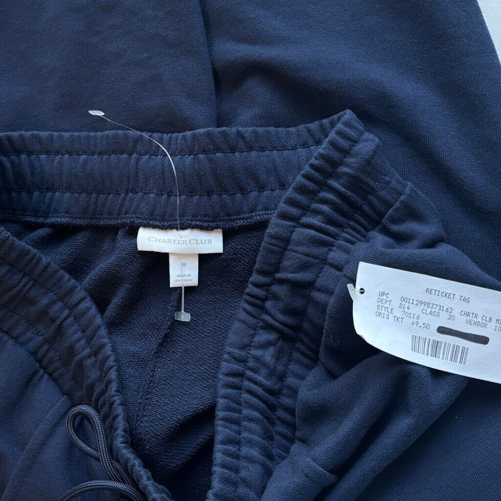 Charter Club Women's Medium Navy Blue French Terry Joggers / Sweatpants NWT