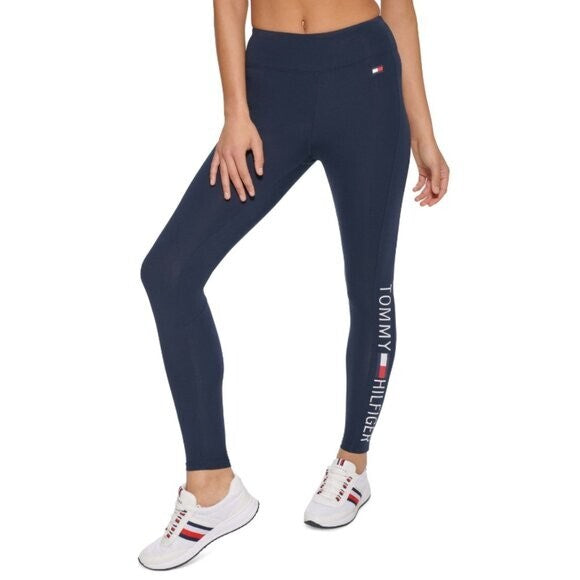 TOMMY HILFIGER SPORT Women's Navy High Rise Logo Leggings NWT