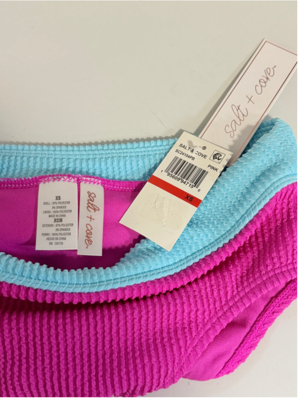 Salt + Cove Size XS Pink & Blue Colorblocked Ribbed Bikini Bottoms NWT