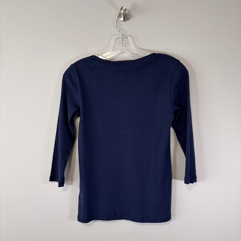 Karen Scott Petite Navy Blue 3/4 Sleeve 100% Cotton Scoop-Neck Top NWT