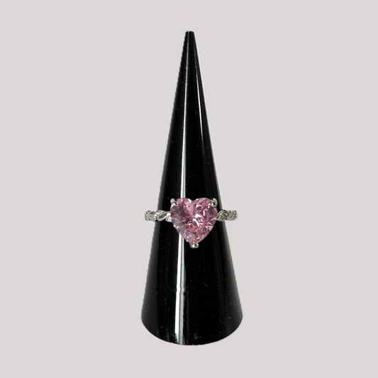 Twisted Band Heart Pink & White Cubic Zirconia Sparkly Ring - Adjustable NWT