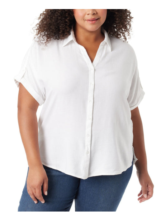 Gloria Vanderbilt Plus Size White Short Sleeve Button-Down Short Sleeve Shirt NWT