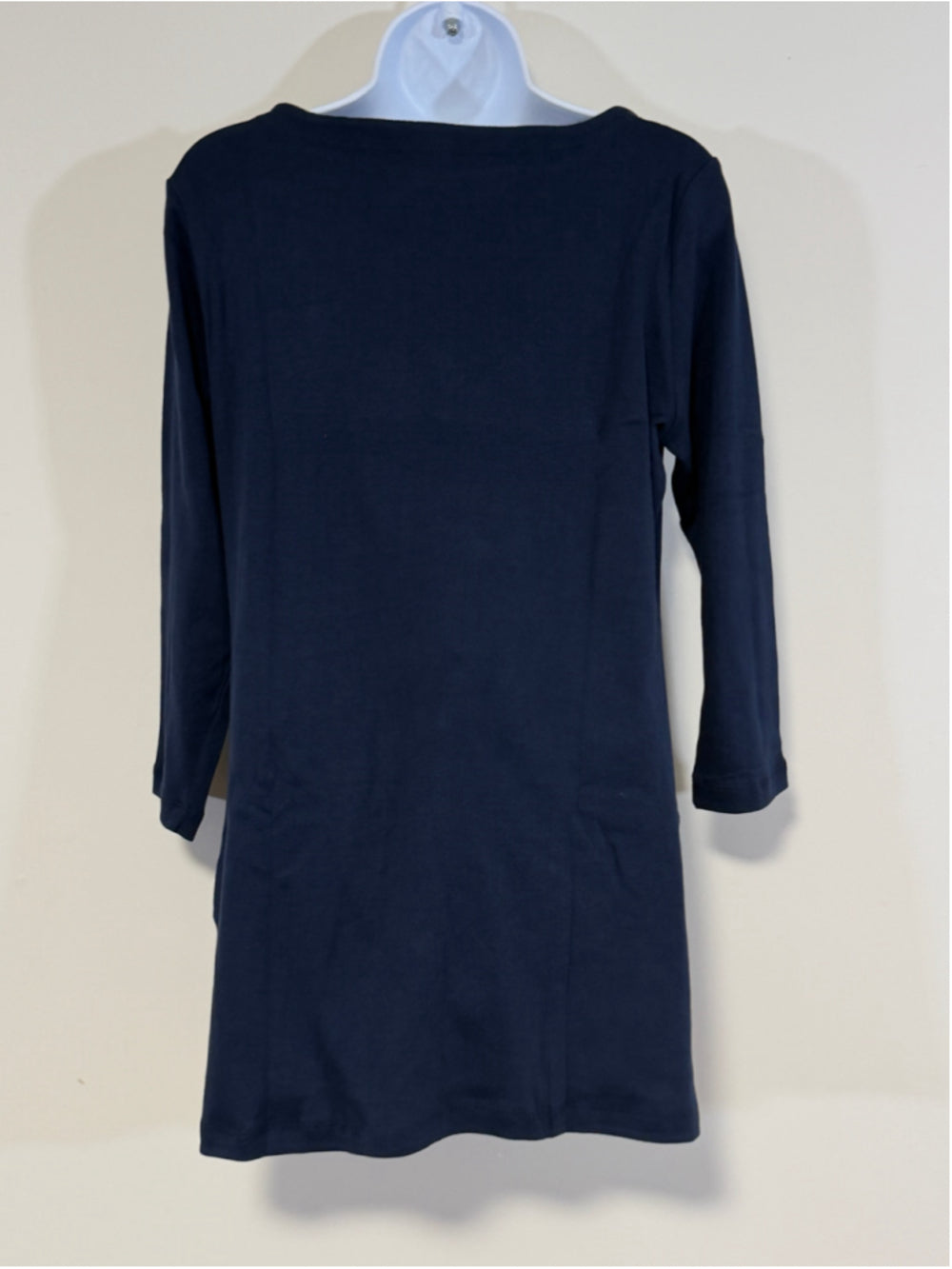 Karen Scott Women's Medium Navy Blue 100% Cotton Boat-Neck 3/4-Sleeve Top NWT