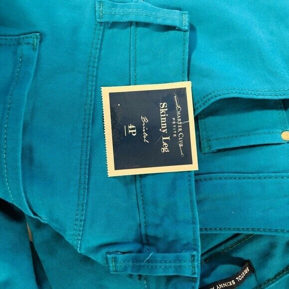 Charter Club Electric Teal Size Petite 4 Bristol Skinny Ankle Jeans NWT