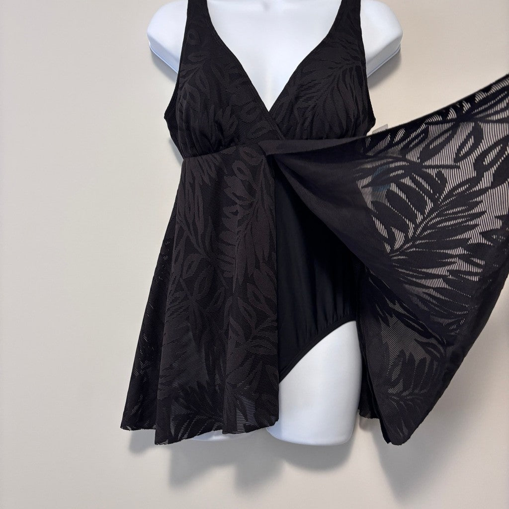 Swim Solutions Women's Size 8 Black Floral Print Tummy-Control Swim Dress NWT